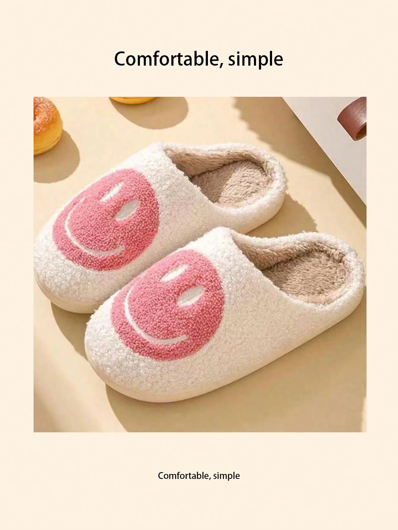 

Home slippers, smiling expression fleece slippers, comfortable floor slippers, clown smiling face, indoor thickened warm slipper