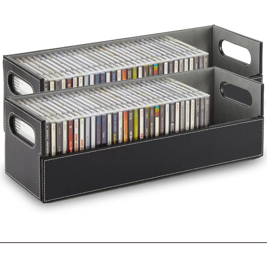 Stock Your Home 2 Pack CD Storage Box Organizer Shelf for Movie Cases DVDs Cassette Tape Display Stand Disc Holder Can Store Up
