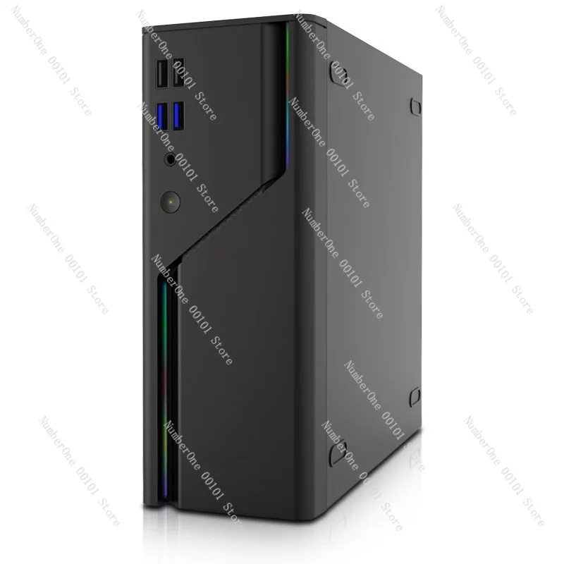 A09R Mini ITX Computer Case with 5V ARGB Panel, 4 USB Ports, Supports 1U Power Supply for Desktop Build