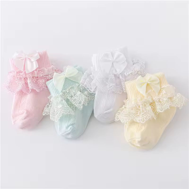 Lawadka 4Pairs/lot Newborn Baby Socks For Girls Cotton Lace Infant Girls Sock Princess Bow Toddler Baby Girls Socks Spring 0-24M