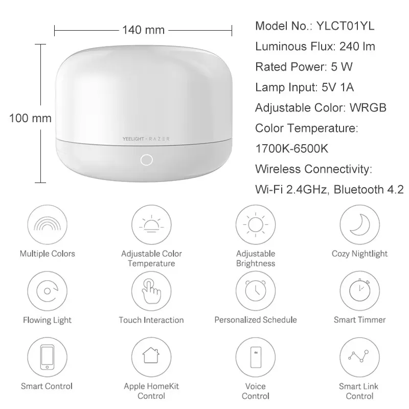 Yeelight LED smart light D2 night light RGB Ambience WiFi app control dimmable voice control works with Homekit Google