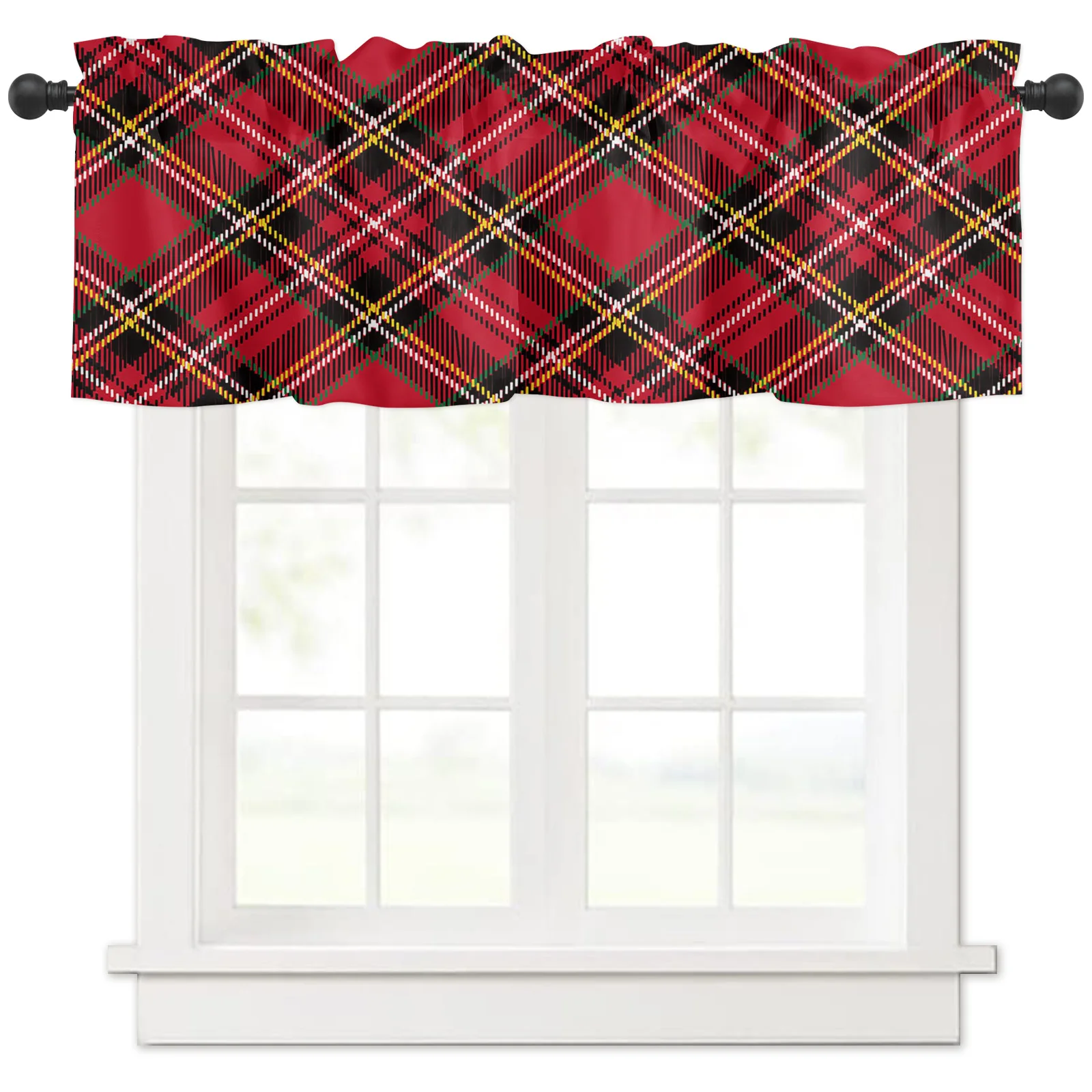 

ZEDLIYU Valances for Windows Kitchen Living Room Small Window Valance Red and Black Check Plaid Modern Home Decor Short Curtains
