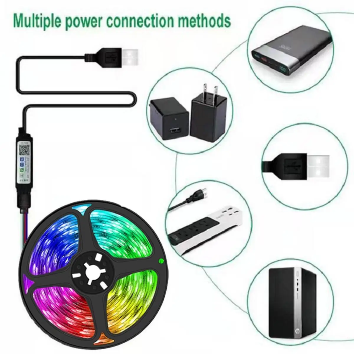 Bande Lumineuse LED RGB 5050 12/LED 1-20M, USB, Bluetooth, Flexible, avec Télécommande, pour Rétro-Éclairage TV, Décoration de ixà Domicile