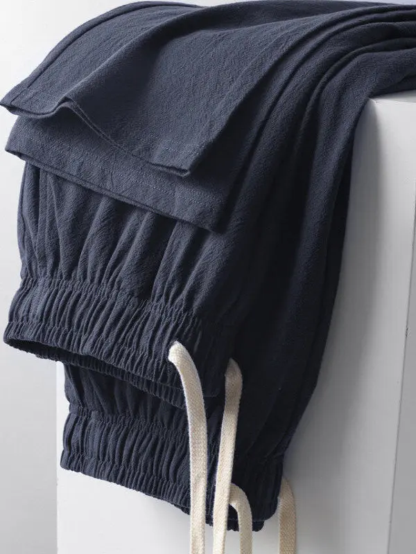 

Летние тонкие хлопковые льняные быстросохнущие повседневные спортивные брюки свободного прямого кроя для молодых мужчин: дышащие и комфортные