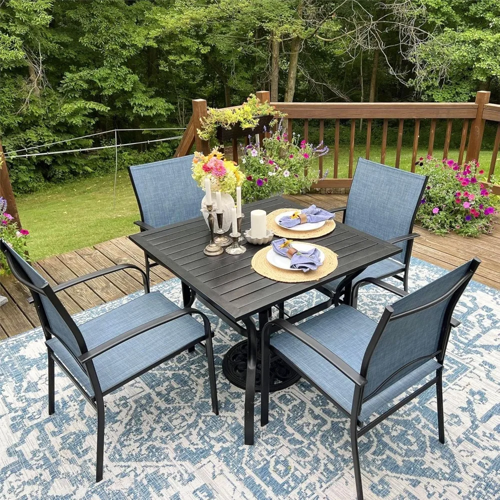 Juego de mesa y silla para terraza, juego de restaurante al aire libre para 4 personas, juego de restaurante al aire libre, 5 piezas