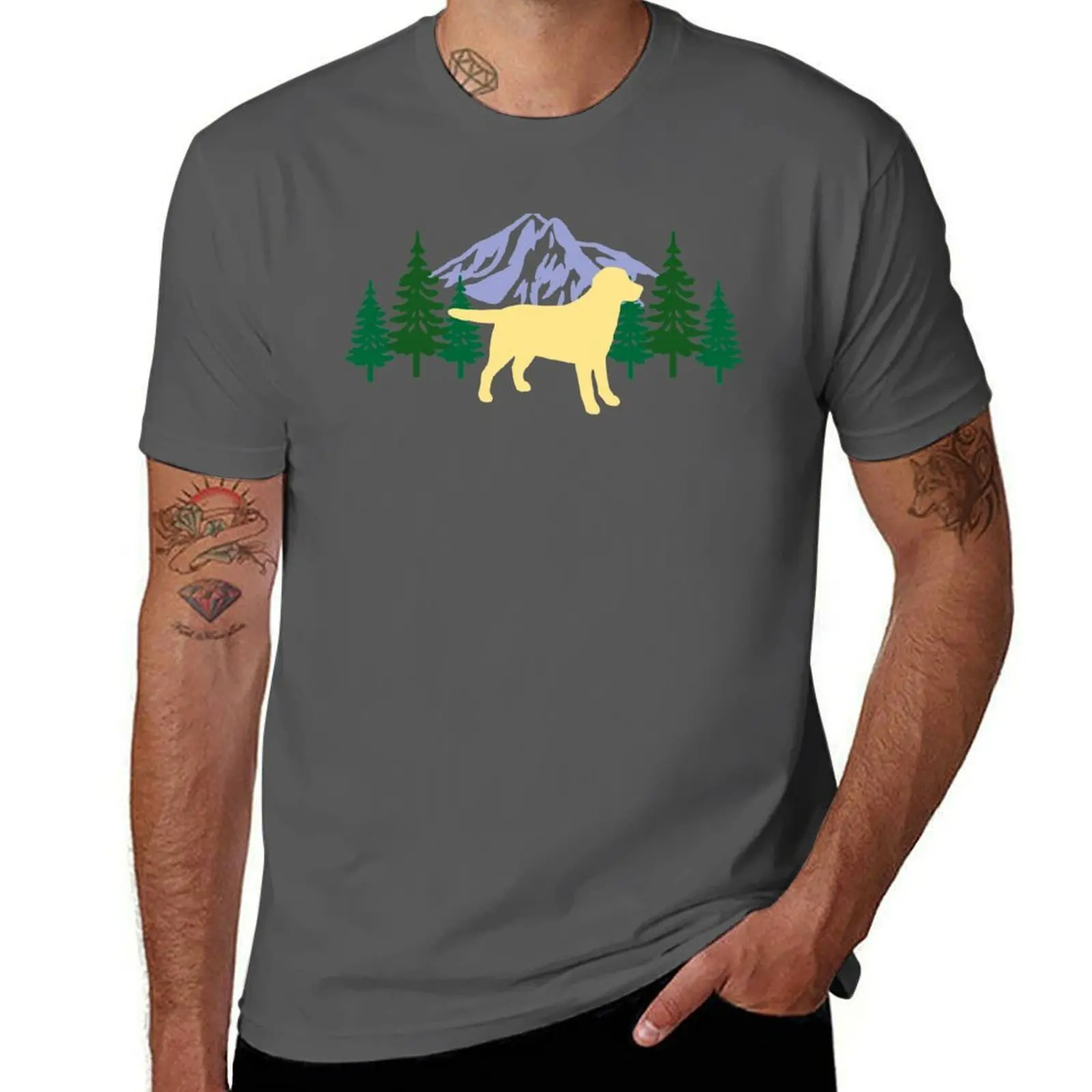 

Yellow Labrador Silhouette Evergreen T-Shirt Casual Graphic Print Tee