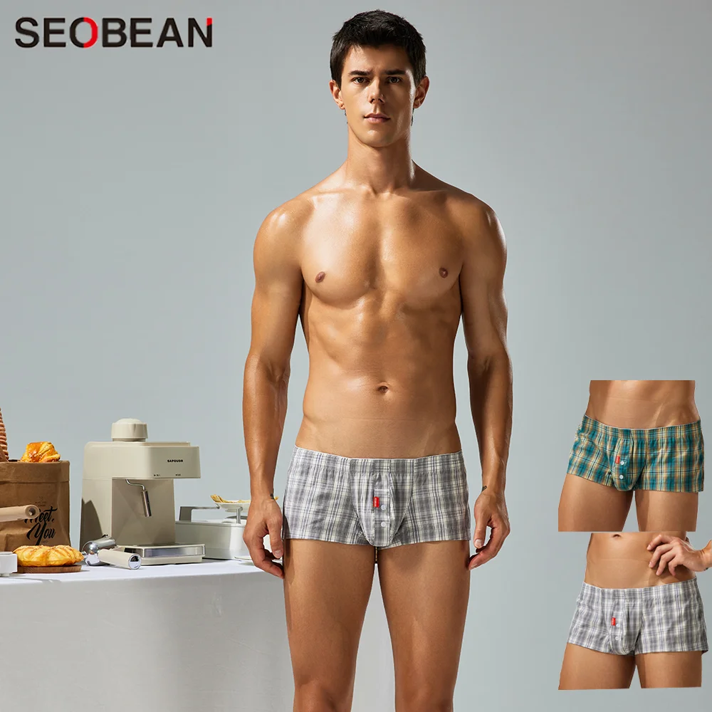 

SEOBEAN новая модель, мужские шорты-боксеры в клетку, хлопковое нижнее белье, брюки Aro, одежда для дома, шорты, трусы-боксеры для мужчин, 100% хлопок