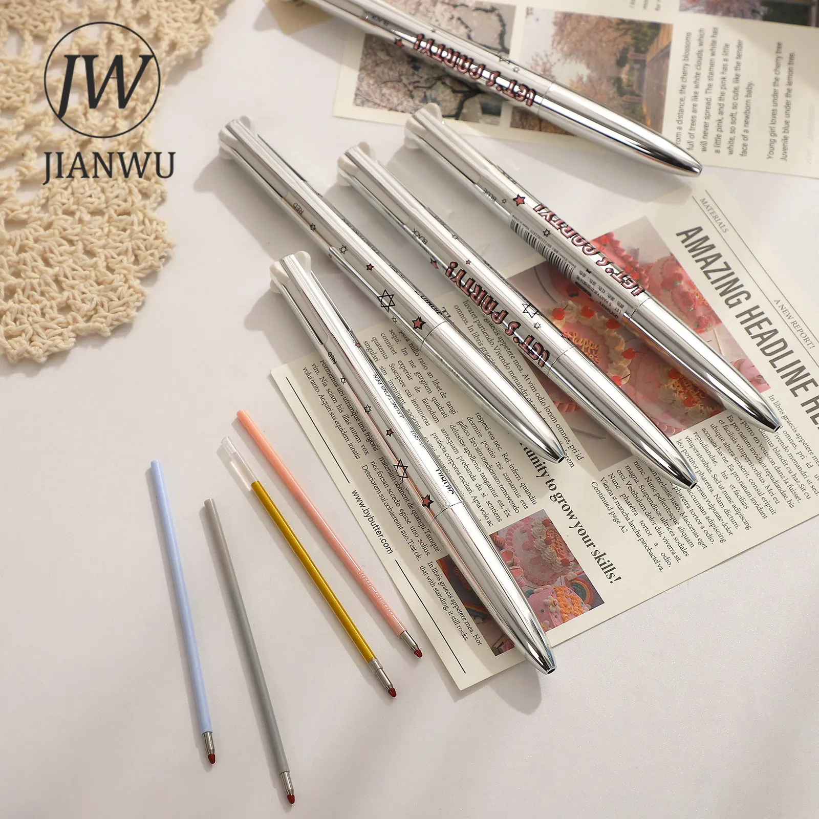 JIANWU1 Pc 4 Colors Module Ballpoint Pen Multifunction Press Pen Smooth Writing Refill Creative DIY Student Supplies Stationary