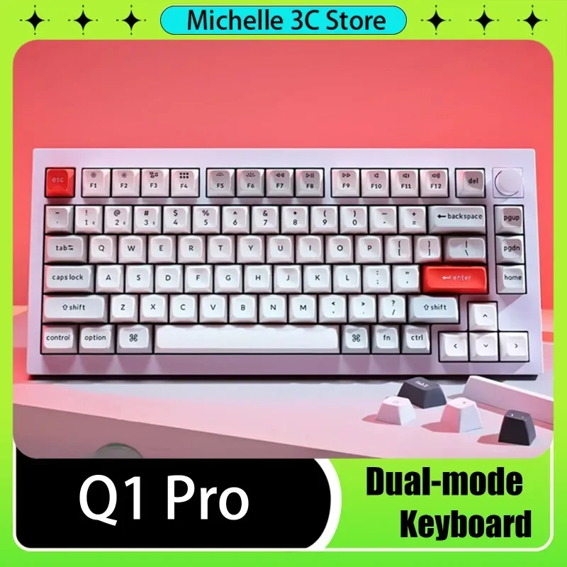 Q1 Pro Knob QMK Fully Assembled Wireless Custom Mechanical Keyboard 84Keys 75% Layout KSA Double-Shot PBT Keycaps Aluminium Game