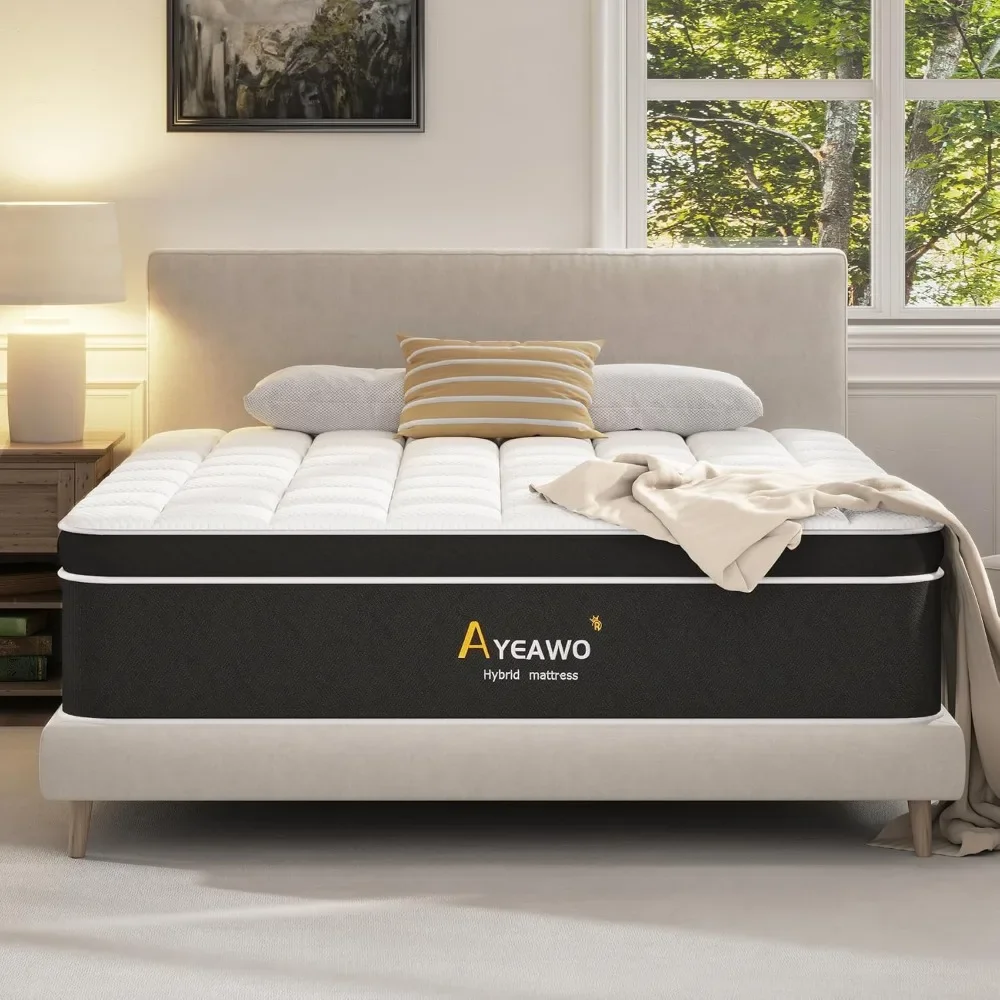 

Mattress, 14 Inch Hybrid Mattress King Size with Memory Foam and Pocket Springs, Pressure Relief and Motion Isolation