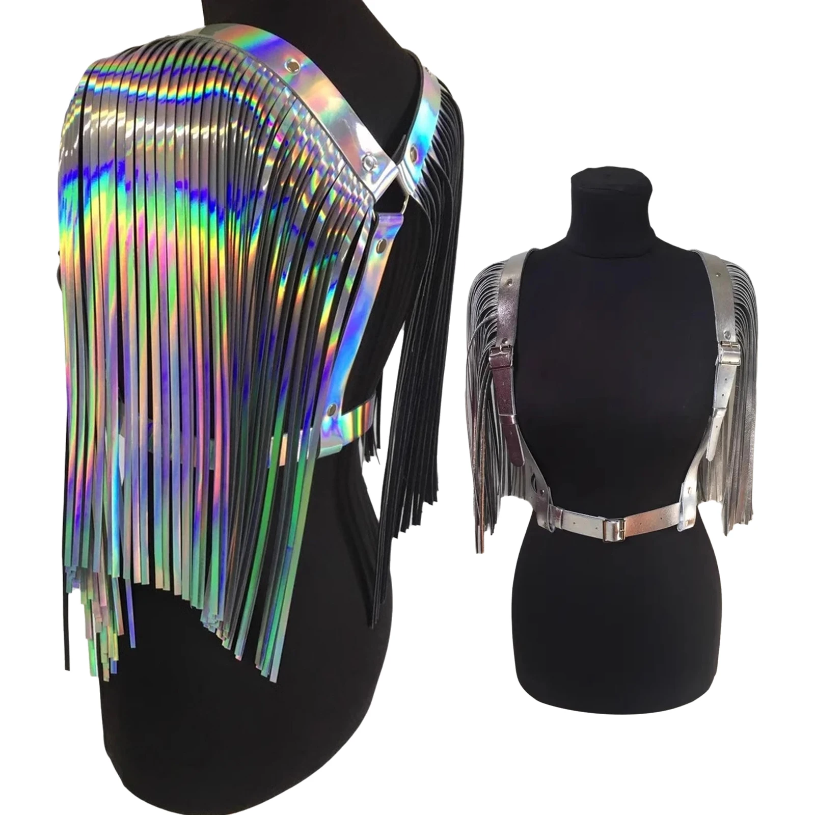 

1Pc Unisex Adjustable Faux Leather Tassel Harness Cape Shoulder Belt Armor Belt Costume Accessory for Masquerade Nightclub Party