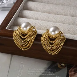 Big pearl chain tassel dangle earrings for women elegant vintage party earrings minimalist dainty jewelry new in 2024