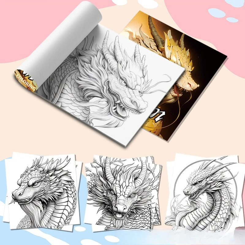 Mythical Dragon Coloring Book Ancient Oriental Serpent Detailed Scales Mane Legendary Fantasy Creature Art Sketch Notebook