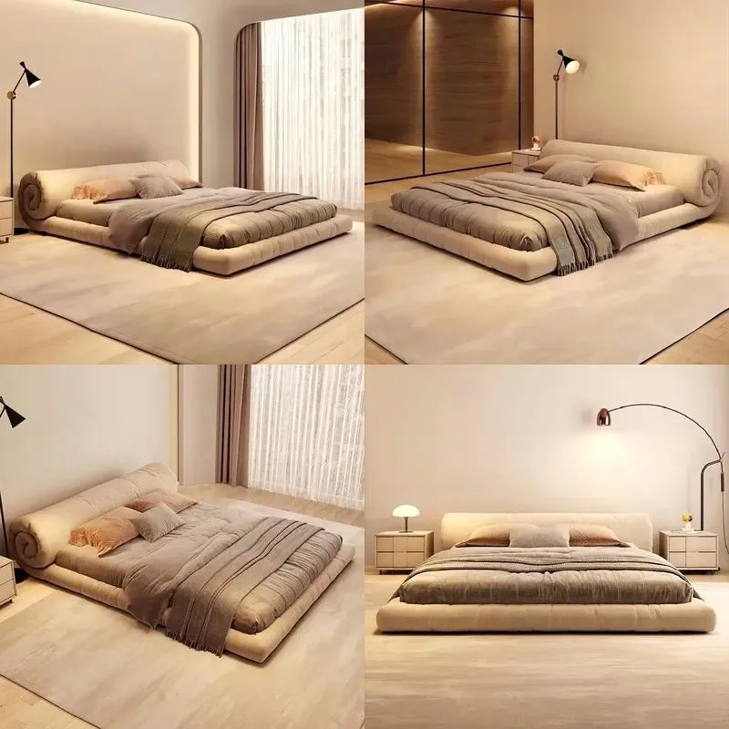 for Italian simple roll-up velvet low box bed full ecological environmental protection storage platform bed master bedroom