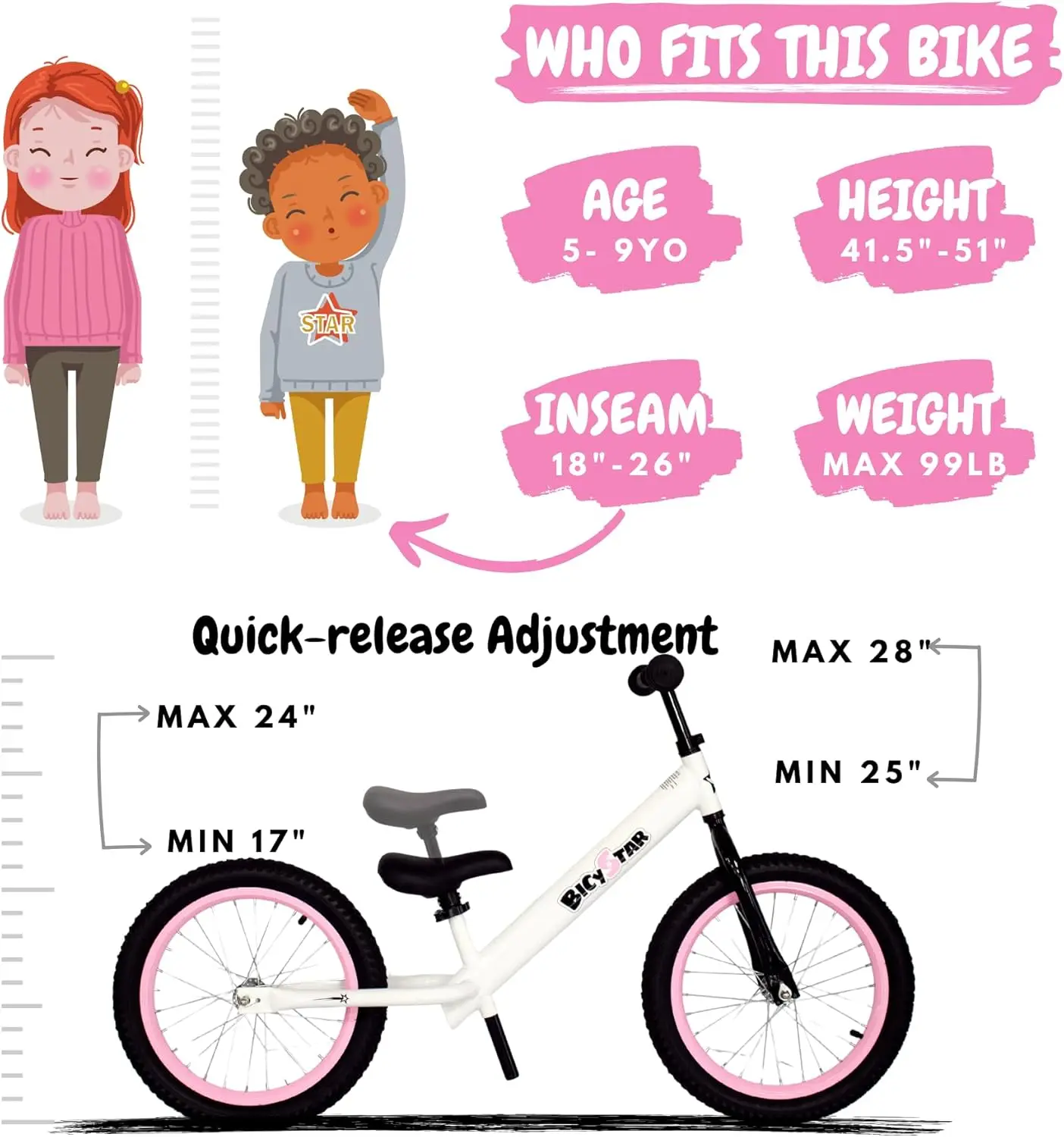 Vélo d'équilibre pour tout-petits de 5 à 8 ans, 16 pouces, pneus à air, repose-pieds, pas de pédales, vélo de poussée, vélo jouet d'extérieur pour enfants, création