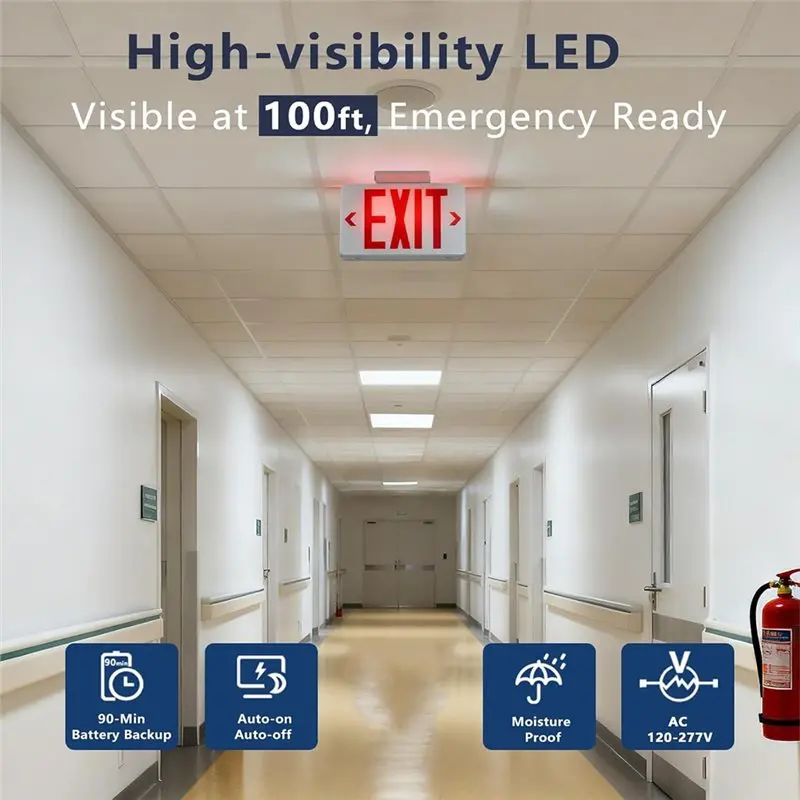 HFES Red Emergency Light,LED Exit Sign With Battery Backup, UL Listed,Commercial Light Combo 2Pack