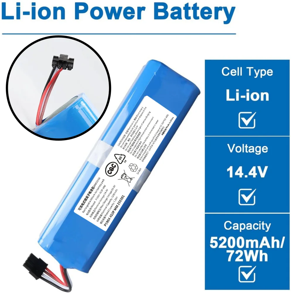

5200mAh Rechargeable Li-ion Battery Pack 14.4V/14.8V Replacement for Eufy Robovac L70 Hybrid L10 T2190 T2190G21.
