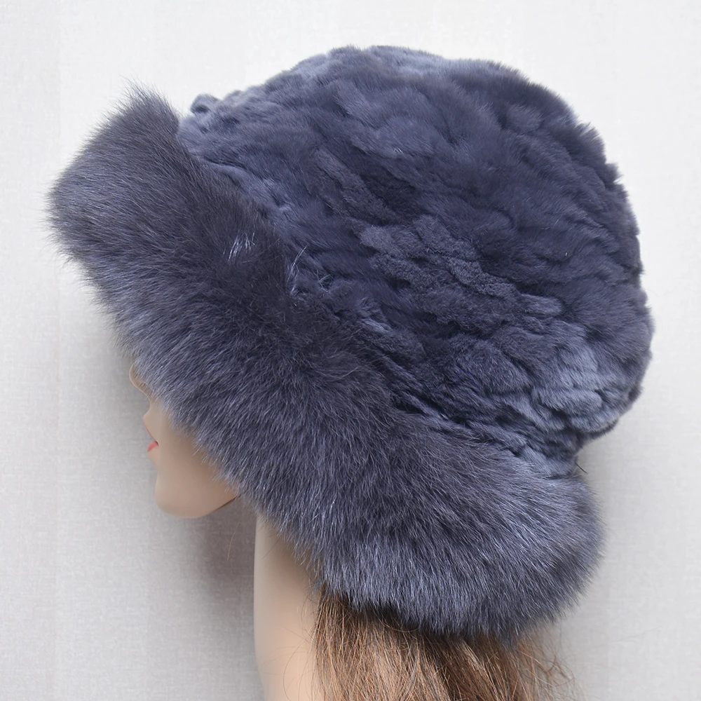 New Style Women Outdoor Winter Warm Natural Fox Fur Hats Lady Knit Fur Cap Female Fashion Knitted Fluffy Real Rex Rabbit Fur Hat