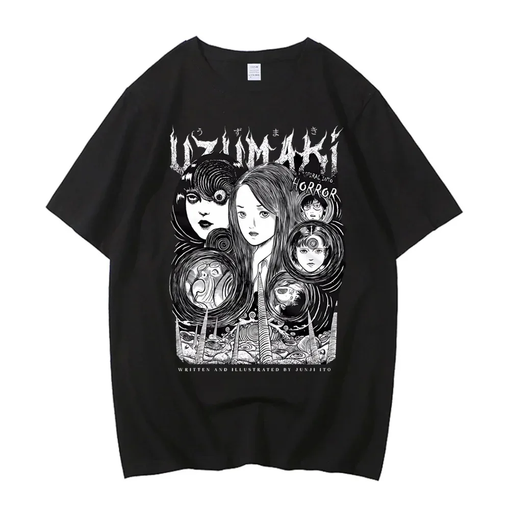 

Футболка Junji Ito, мужские футболки в стиле панк, хип-хоп, повседневная футболка высокого качества, футболки с рисунком аниме, уличная одежда унисекс, мужская