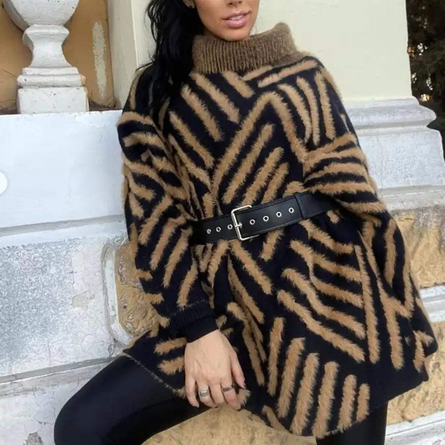 

Женский высококачественный норковый флисовый пуловер с воротником-стойкой, свободный вязаный свитер для осени и зимы, новая коллекция