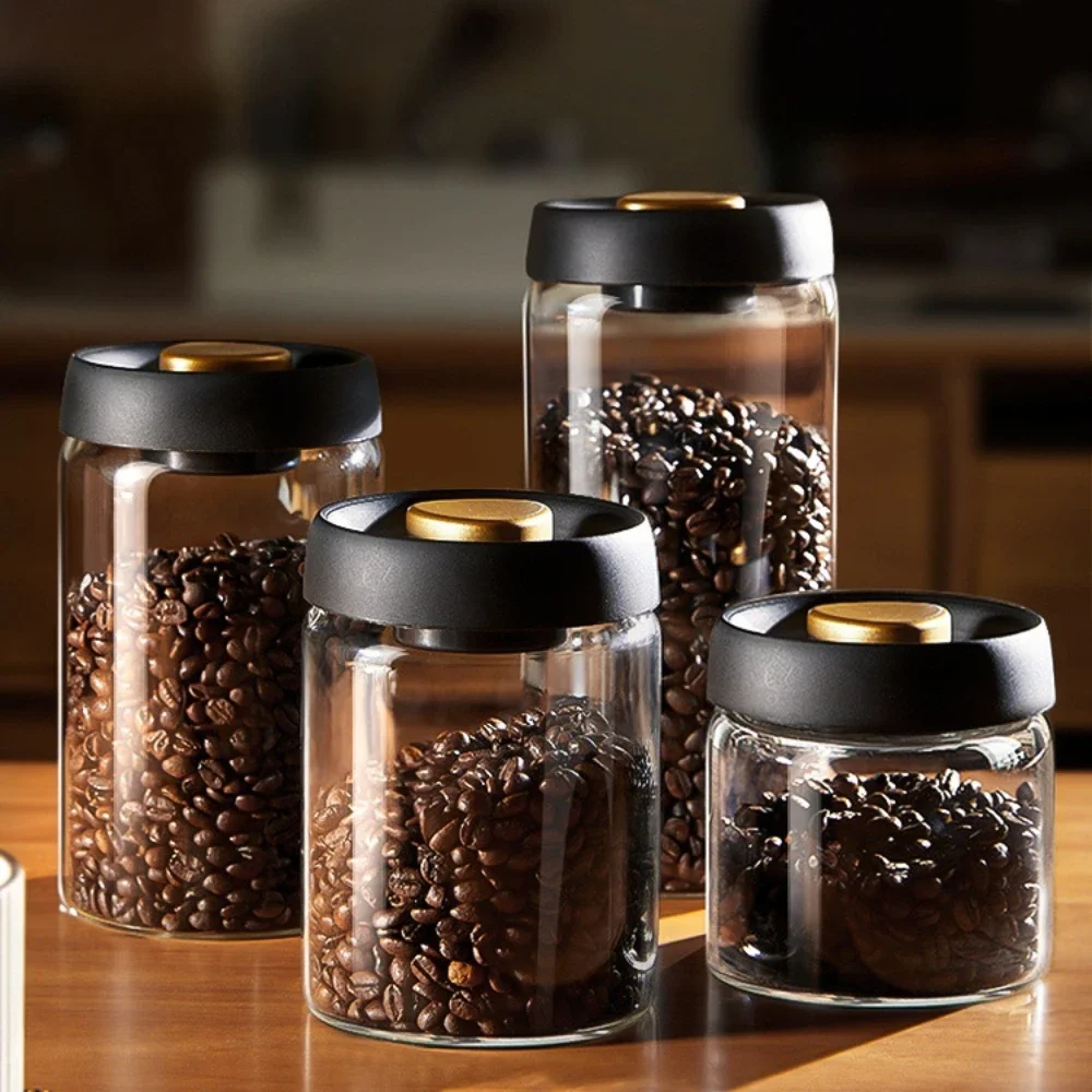 Kaffeebohnen Vakuum Versiegelter Tank Transparentes Glas Lebensmittel Vorratsgläser Haushalt Feuchtigkeitsbeständige Luftabsaugung Luftdichter Behälter