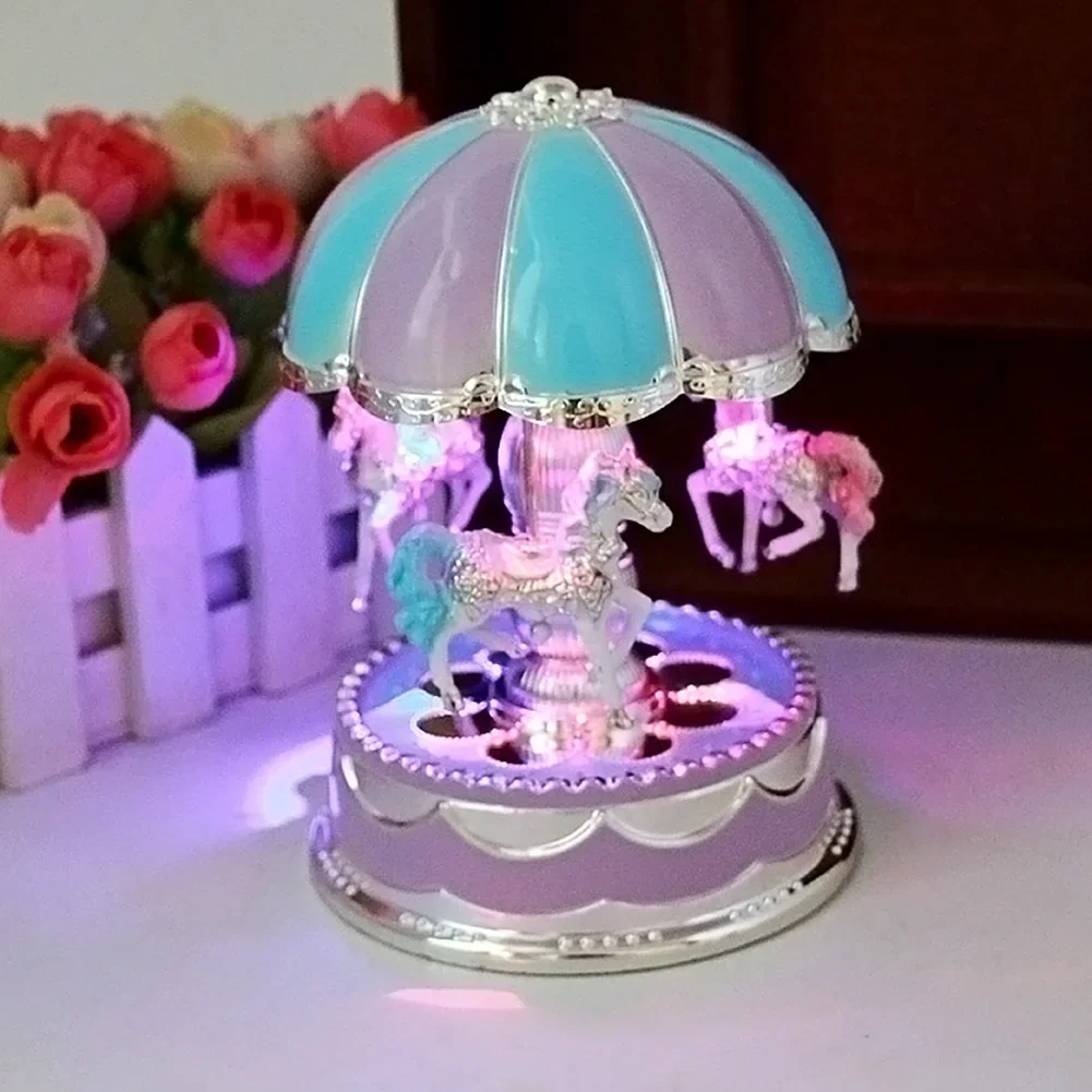 LED Classical Musical Box Mini Carousel Merry-Go-Round Music Case Christmas Gifts for Adult Kids Wedding Decor for Childrens Day