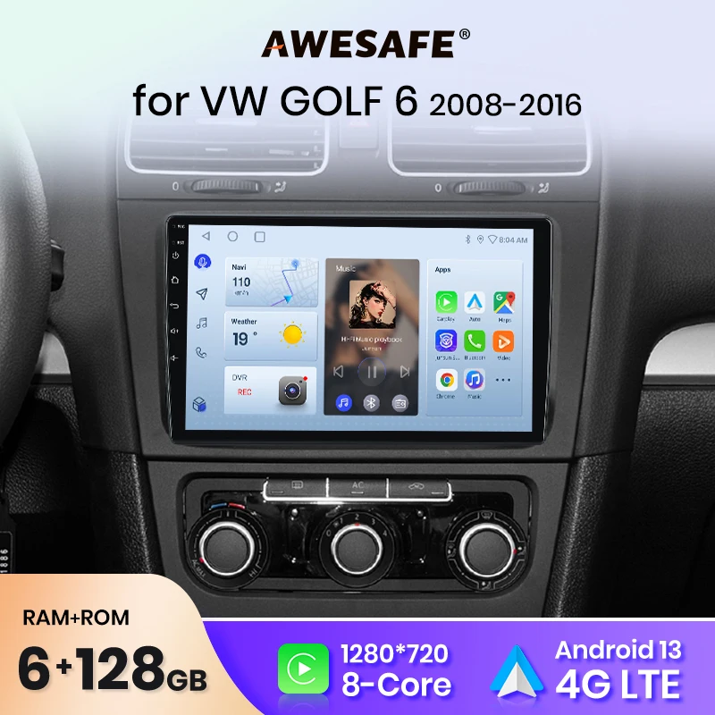 AWESAFE PX9 Plus Car Radio For VW Volkswagen GOLF 6 2008 - 2016 wireless CarPlay Android Auto No 2 din 2din DVD