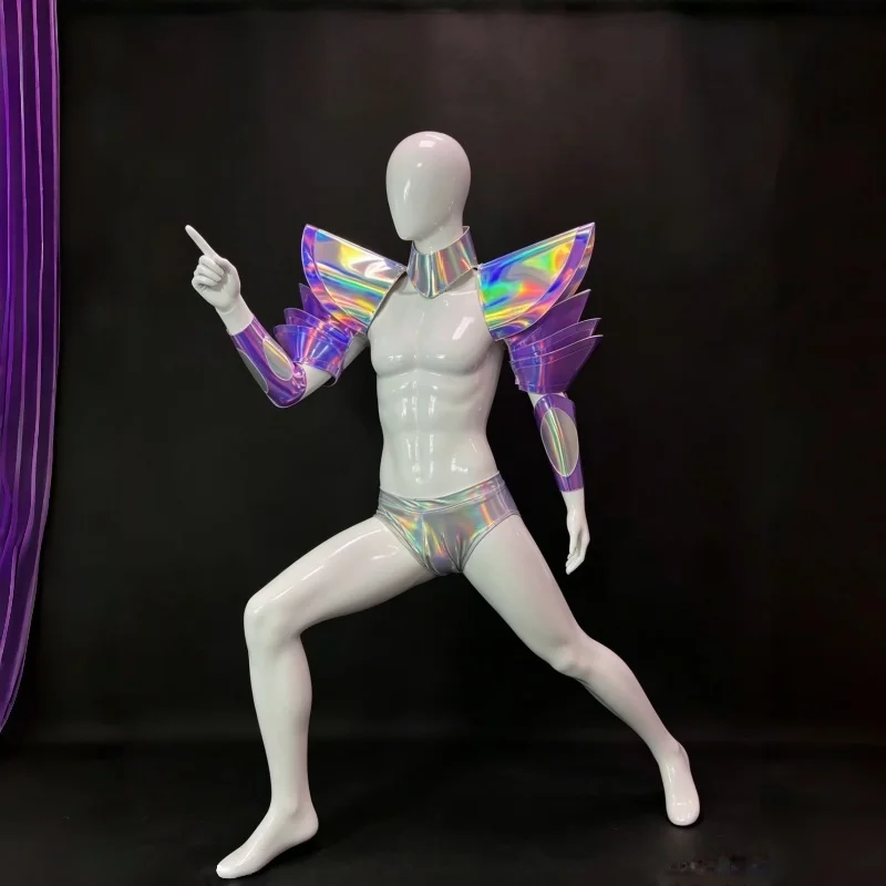 

Men's Glitter Laser Muscle Space Mirror Armor Pole Dance Costume Sexy Nightclub DJ Gogo Bar Nightclub Stage Performance Wear