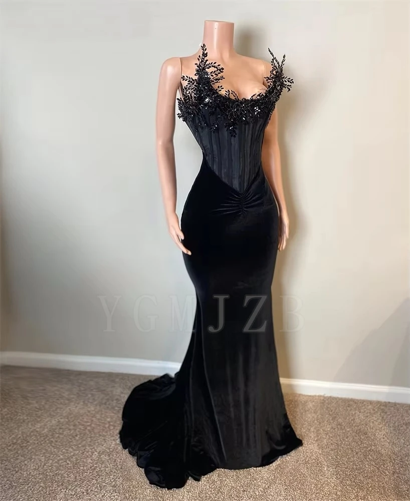 Schwarze Meerjungfrau, lange Ballkleider 2022, schwarzes Mädchen-Korsett, trägerlos, Diamanten, Strass, Abendkleid für Geburtstagsfeier, individuell gestaltet
