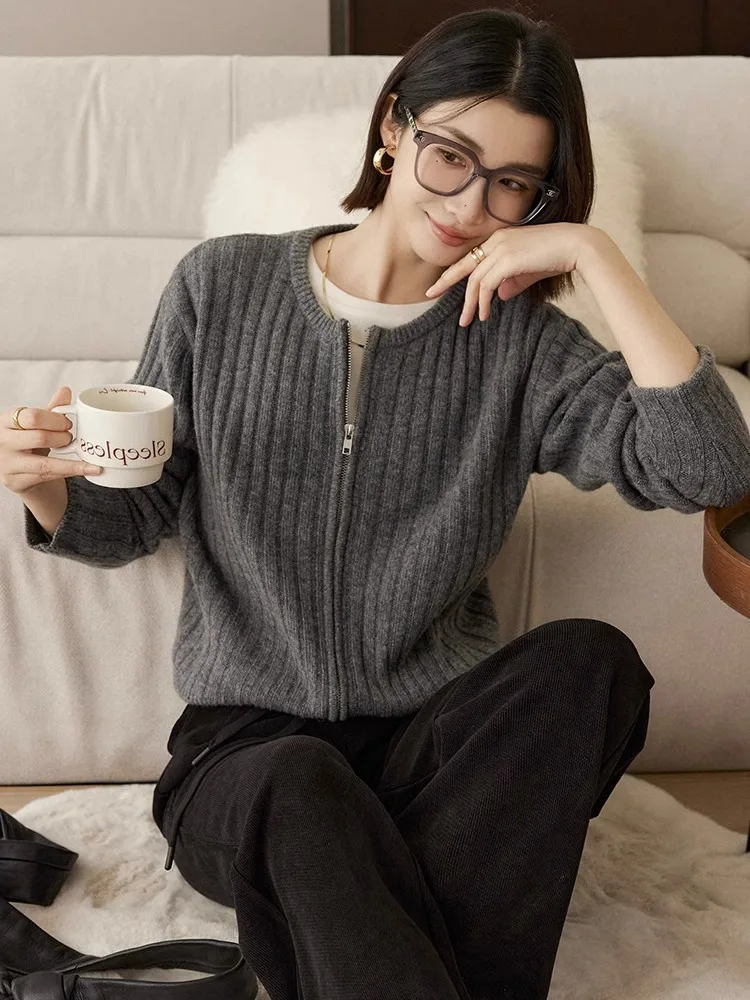 

Casual High-End Wool Knitted Sweater Autumn Elely Slimming Versatile Camere Zipper Sweater Jaet Women Faionable Out...