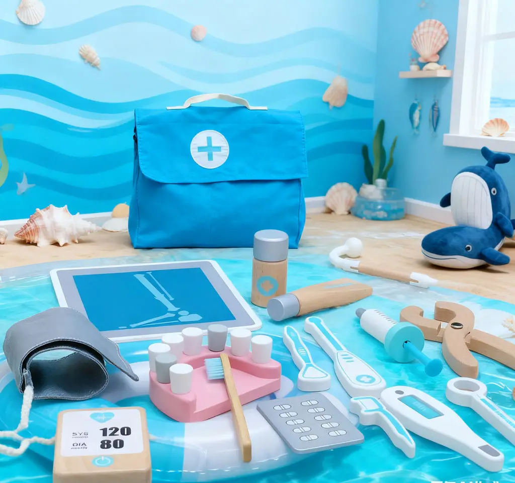 Crianças fingem brincar conjunto de brinquedos de médico para animais de estimação: brinquedo educacional de crescimento, kit de dramatização transfronteiriço e artesanato em madeira