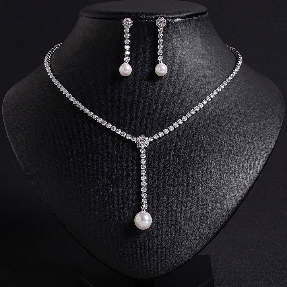 HIBRIDE Original festive versatile set pearl drop eye-catching jewellery polished jewellery bridal wedding party gift S-360