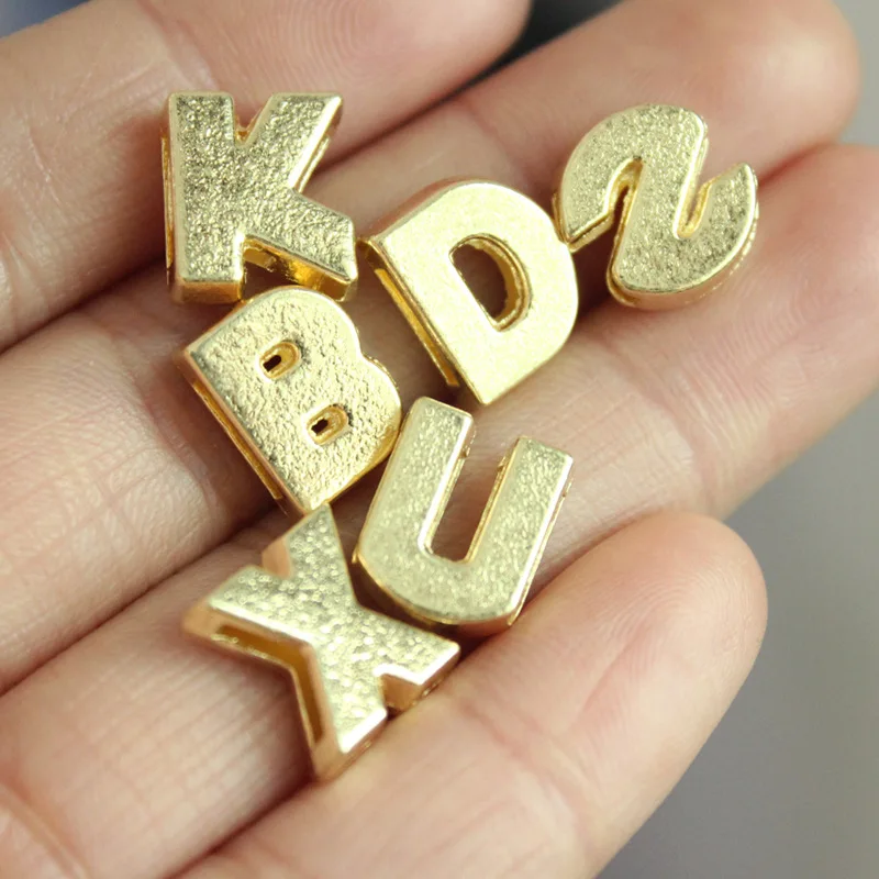 130pc/lot Hole 10mm Slide Letter DIY Slide Charm Alloy ENGLISH Alphabet Fit For 10MM Wristband Bracelet Jewelrys