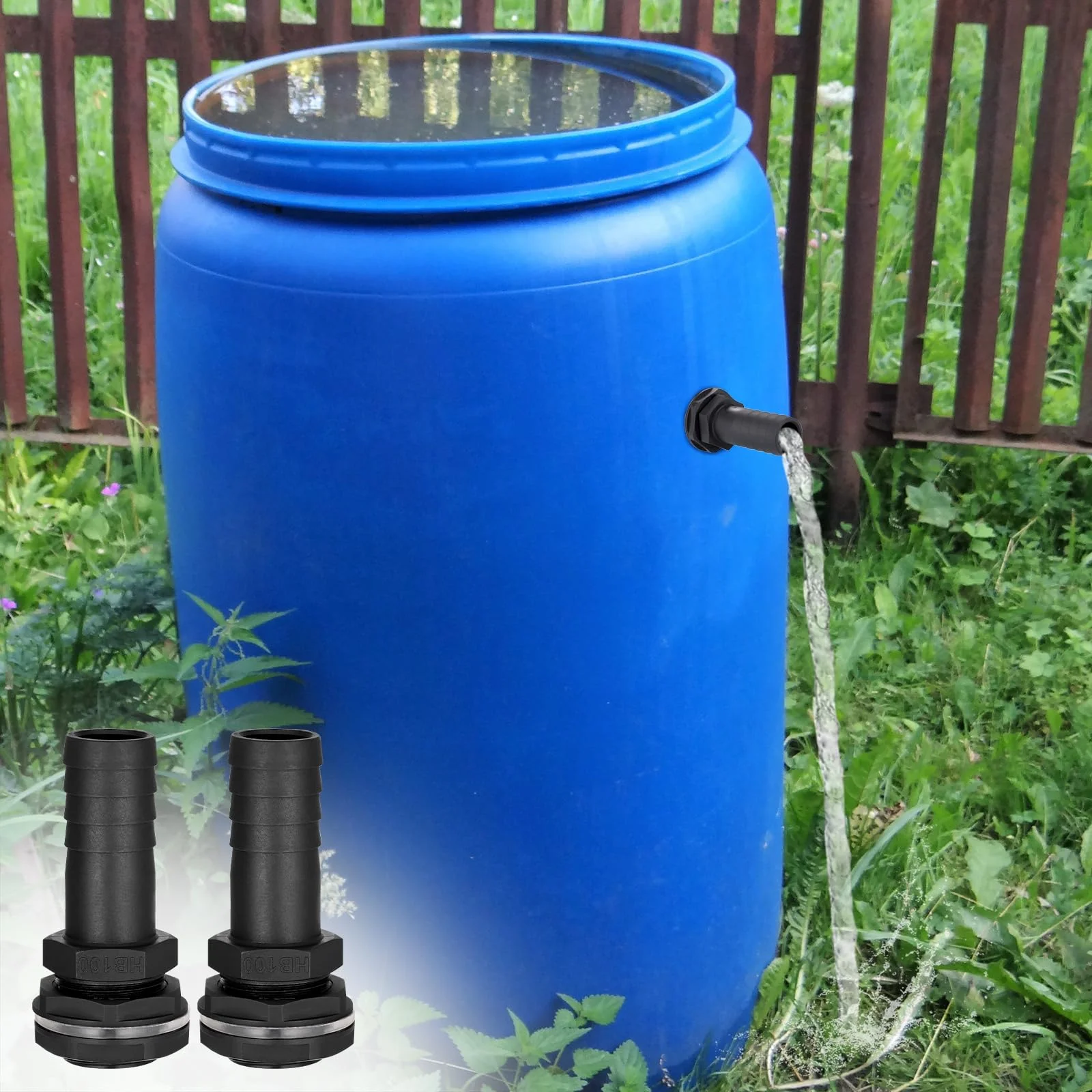 1 Piece-Mounted Rainwater Barrel Overflow Connector 25mm Barbed Pipe Fitting｜Adaptation 1 Inch BSP Thread｜Includes Anti-Leakage