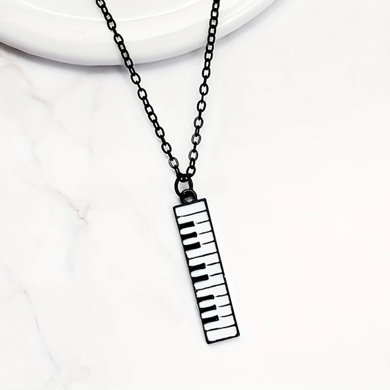 Enamel Black White Piano Key Keyboard Pendant Necklace For Women Men Musician Music Jewelry