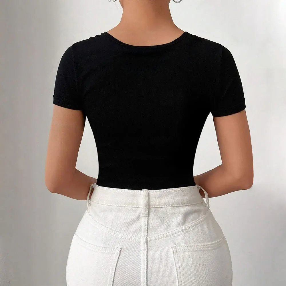 Summer Women's Slim Fit  Short Sleeve Design Internal And External Wear Cross Bore Top Asymmetrical Single Shoulder ...