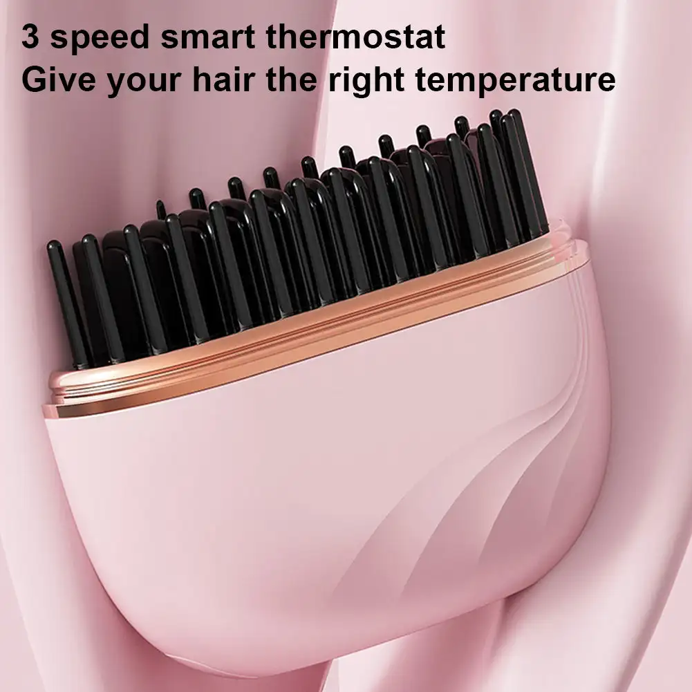 Plancha de pelo con calefacción eléctrica, cepillo portátil, Mini plancha de pelo con 3 temperaturas, peine de pelo caliente, antiescaldaduras para hombres y mujeres