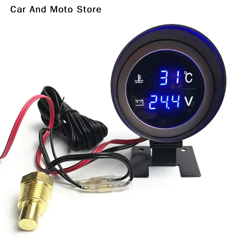 

【CMO】2 In 1 12V 24V Round Led Digital Car Truck Water Temp Gauge Temperature Sensor Temperatura Moto + Voltmeter Voltage Meter