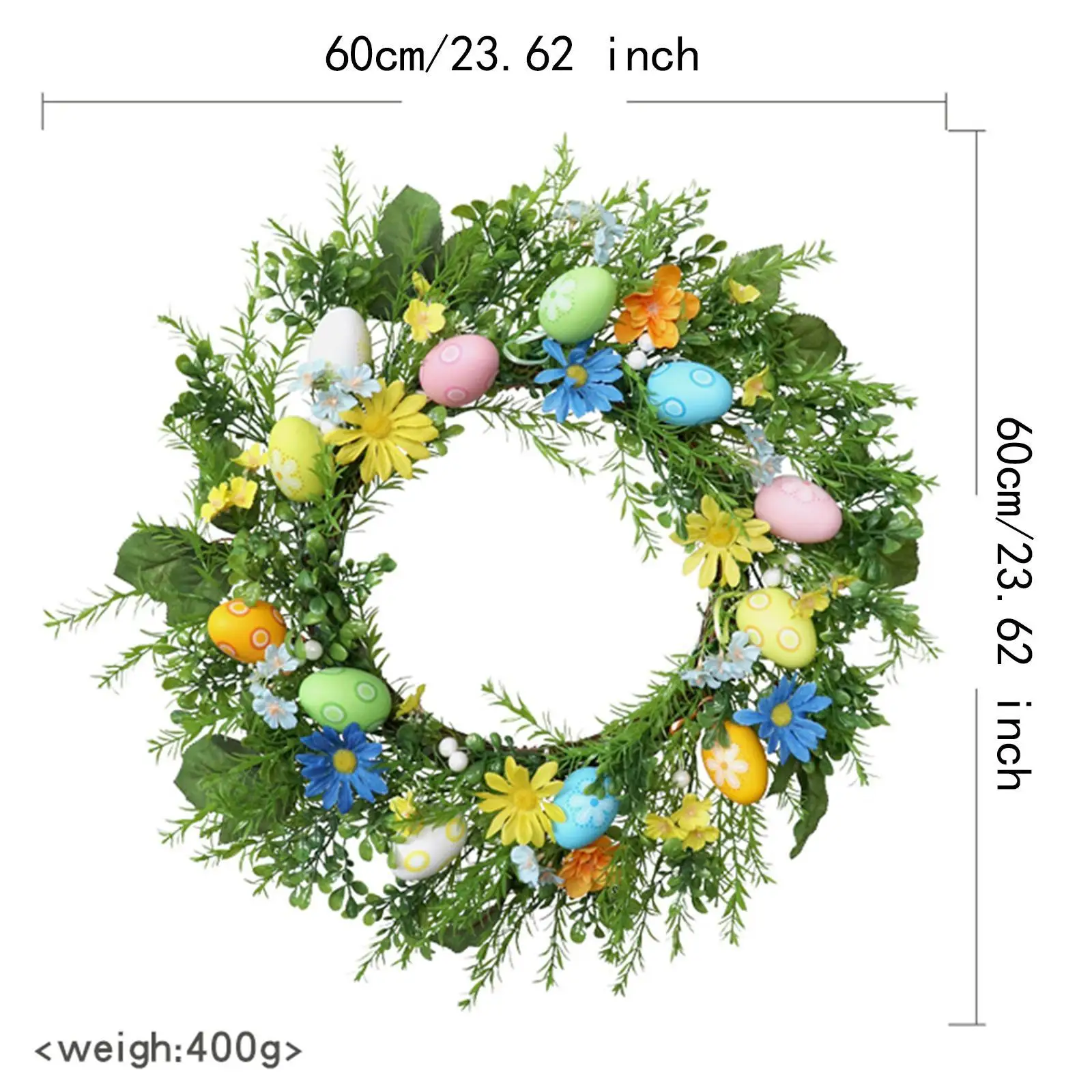 

24’’ Easter Wreath Green Leaves Wreath for Front Door Holiday Garland Spring Wreath for Valentines Day Farmhouse Wall Party