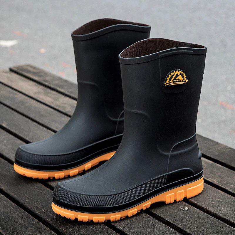 Men's Medium Tube Non-slip and Wear-resistant Rubber Shoes Fashion Versatile Rain Boots Adult Casual Fishing Shoes Work Shoes image 5