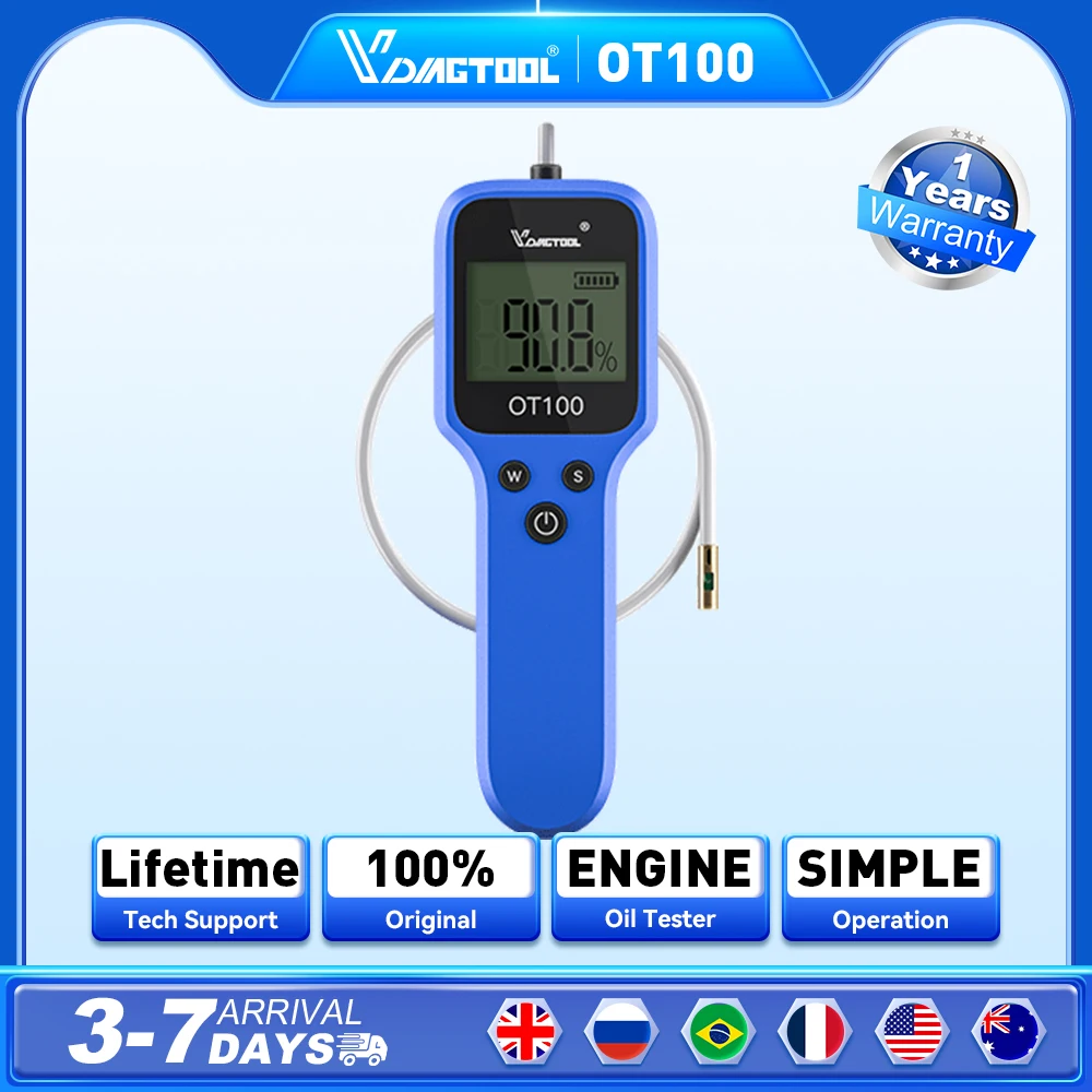 VDIAGTOOL OT100 Engine Oil Tester LED Display Inspection Tool For DOT3/DOT4/DOT5.1 Oil Quality Detector Long Probe