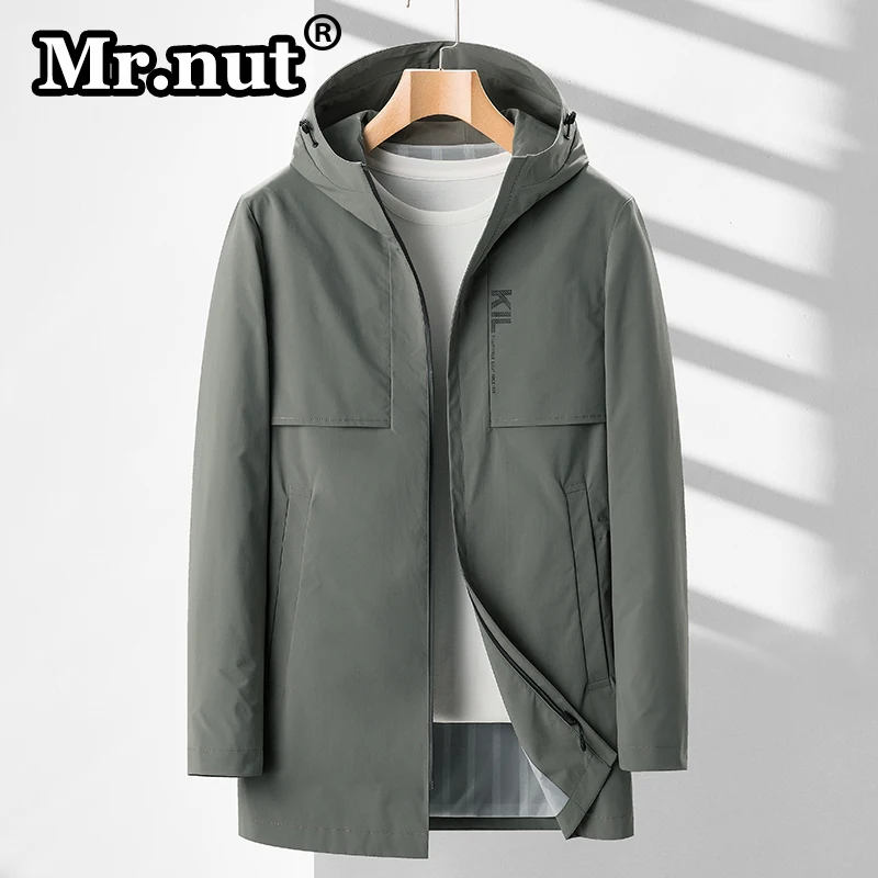 

Mr.nut Men Fashion Hooded Casual Jacket Spring Autumn High-Quality Windbreaker Waterproof Sports Outdoor Jacket Camping Overcoat