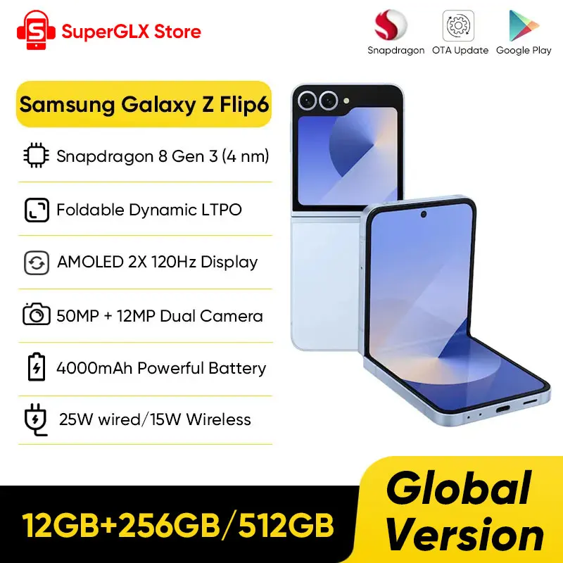 2024 Original Samsung Galaxy Z Flip6 AI Cell Phone Snapdragon 8 Gen 3 Flip 6 Foldable Dynamic LTPO Screen Unlocked Smartphone