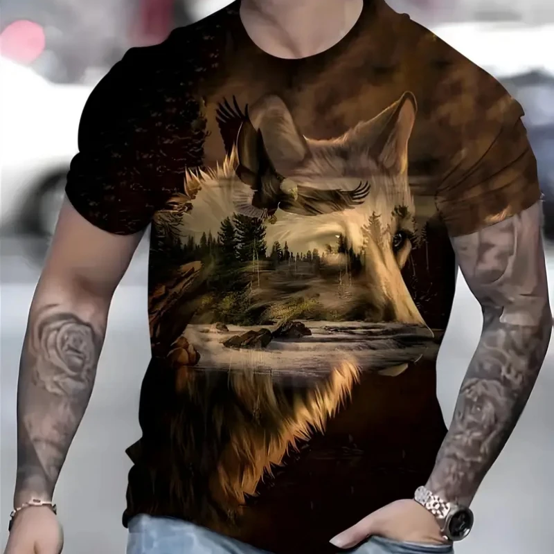 Animal Print Men's T-Shirt Retro Oversized Short Sleeve Tees Summer Street Fashion Man Clothes Quick Dry Sport T Shirts For Men