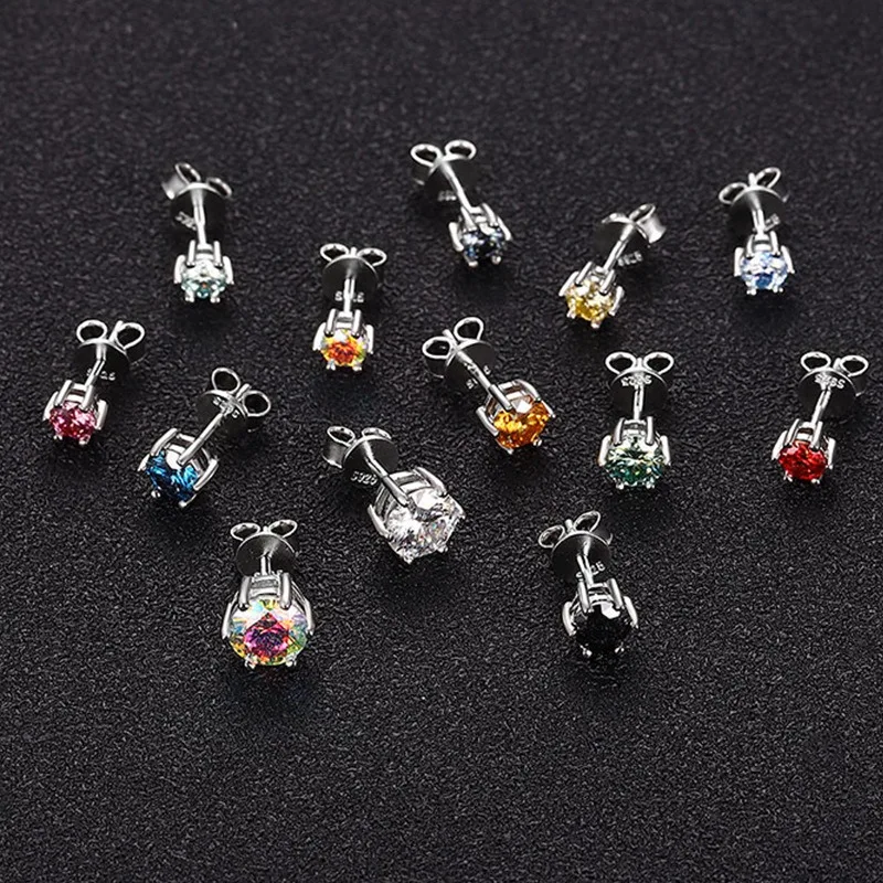 

Solid 925 Silver 4-6.5mm Moissanite Stud Earrings 6 Prong for Women Jewelry Rhodium Plated Iced Diamond Ear Studs Pass Tester