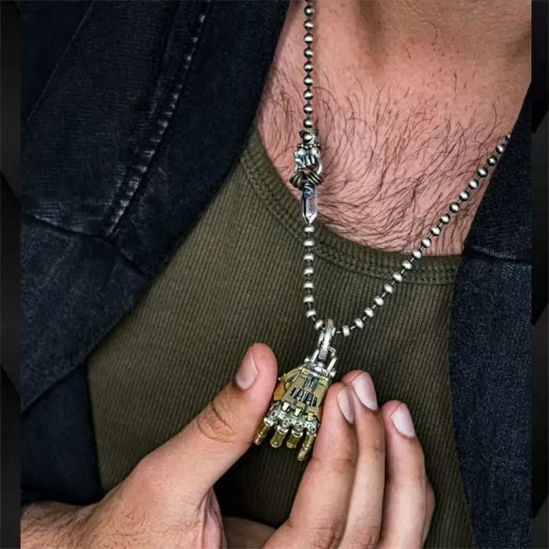 จี้รูปมือหุ่นยนต์แบบใหม่ จี้มือไบโอนิคแบบกลไกพร้อมสายคล้อง ข้อต่อนิ้วขยับได้ จี้รูปมือหุ่นยนต์สำหรับผู้ชาย/ผู้หญิง