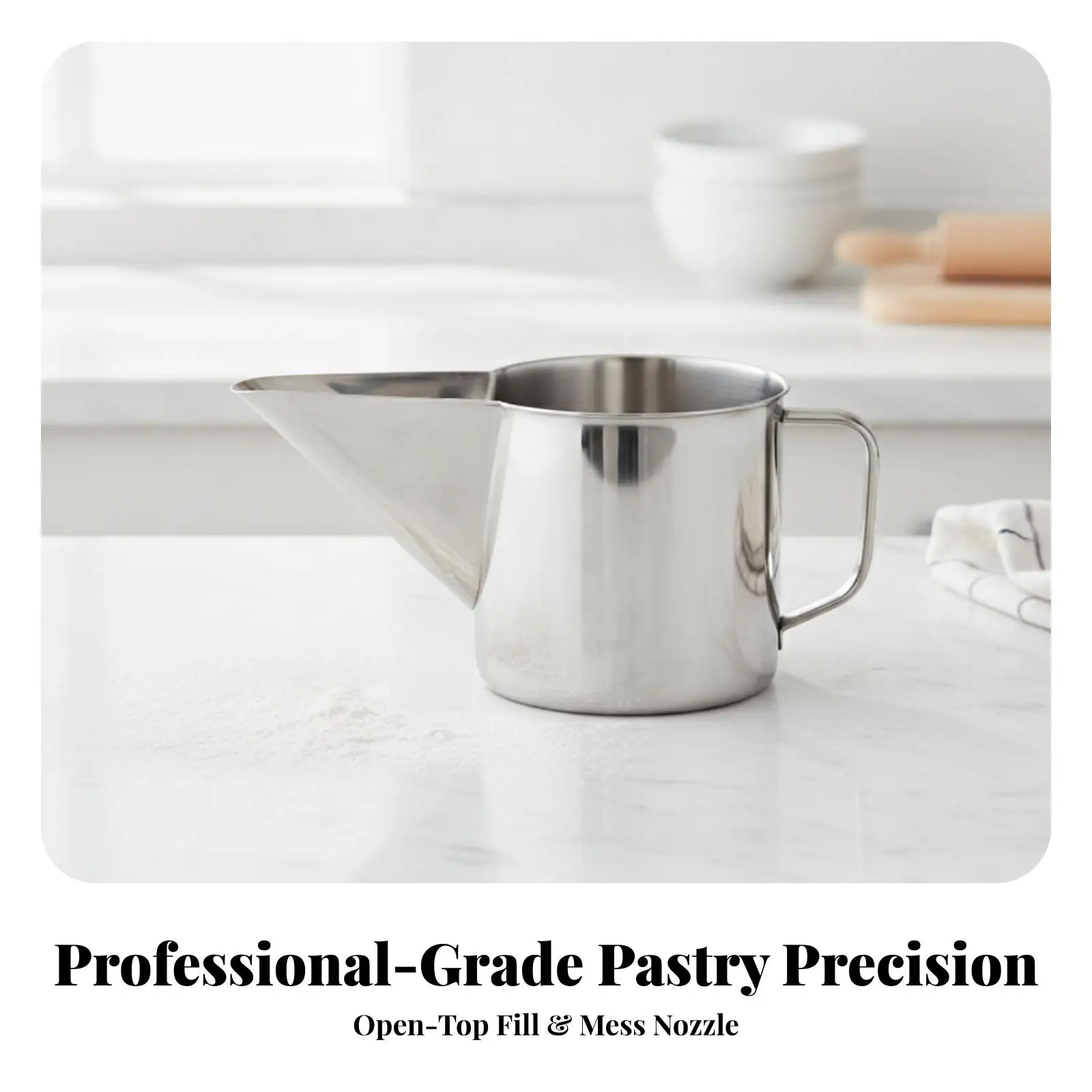 304 Stainless Steel Funnel Jug with 13.6cm Duckbill Spout for Egg Mixture Transfer and Brewing Bucket Use