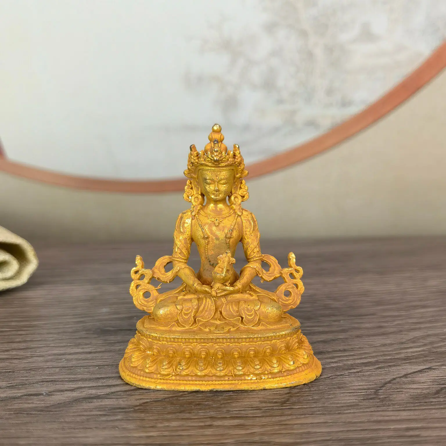 Gilded Copper Green Tara Buddha Statue, Eight Peril Rescue Tara, Tibetan Tantric Home Desktop Decor