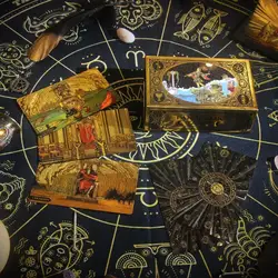 12*7cm Classic Panoramic Rider Waite 78 Pcs Tarot Cards for Beginners - Waterproof PET Plastic with Gold Foil