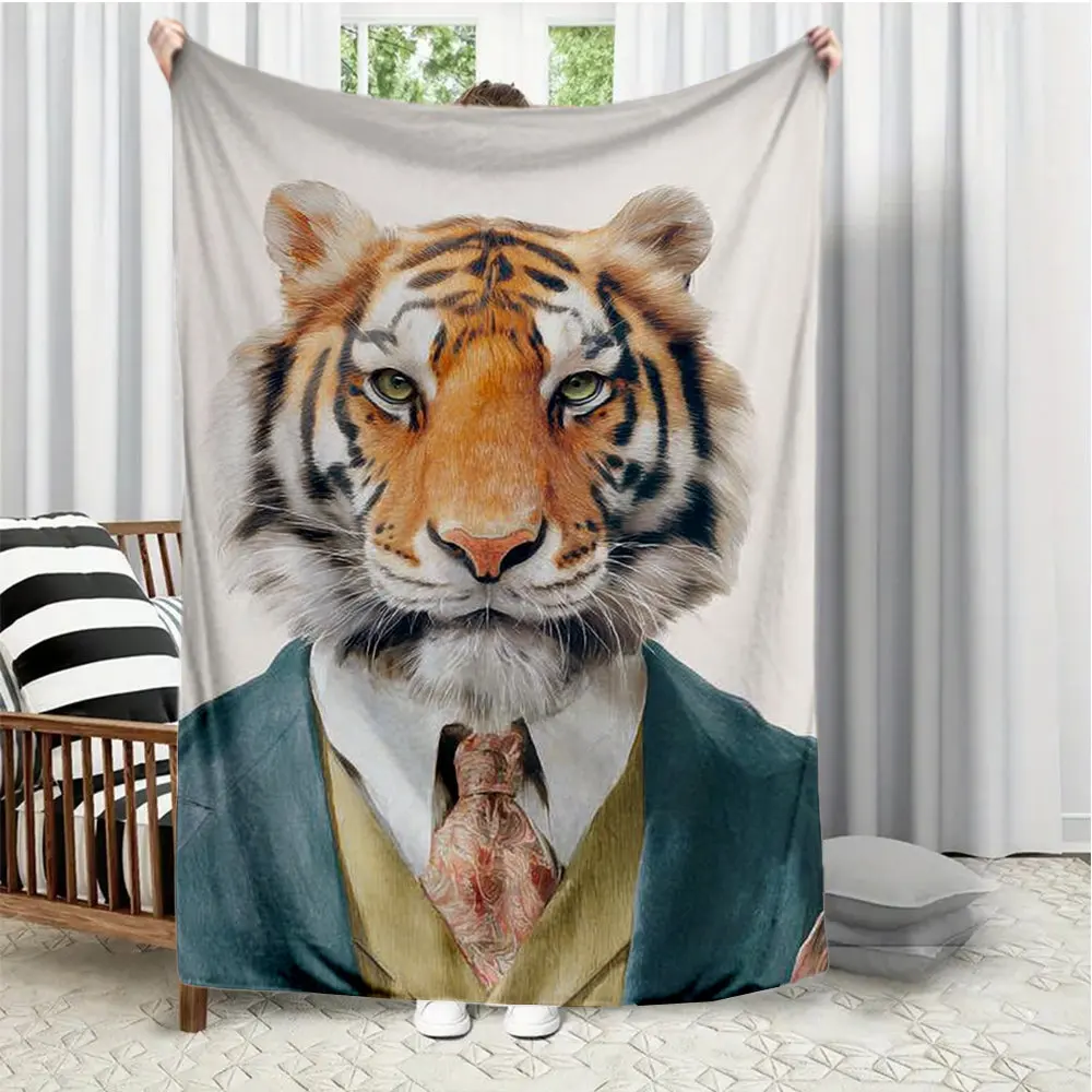 Human-shaped tiger pattern Flannel printed blanket suitable for all seasons suitable for living room office sofa and travel